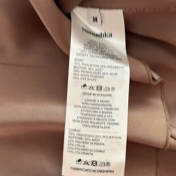 Nanushka Tippi Satin Long Sleeve Button-up Blouse in Sandstone size M - Picture 9 of 11